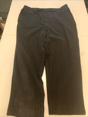 Maggie Barnes Black Pinstripe Wide-Leg Pants